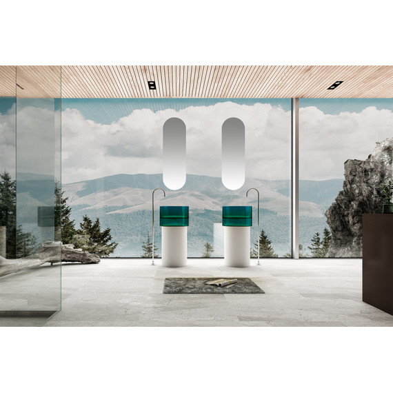 Раковина напольная прозрачная Abber Kristall 45 см AT2701White-Aquamarin-H, белый/бирюзовый - фото 2