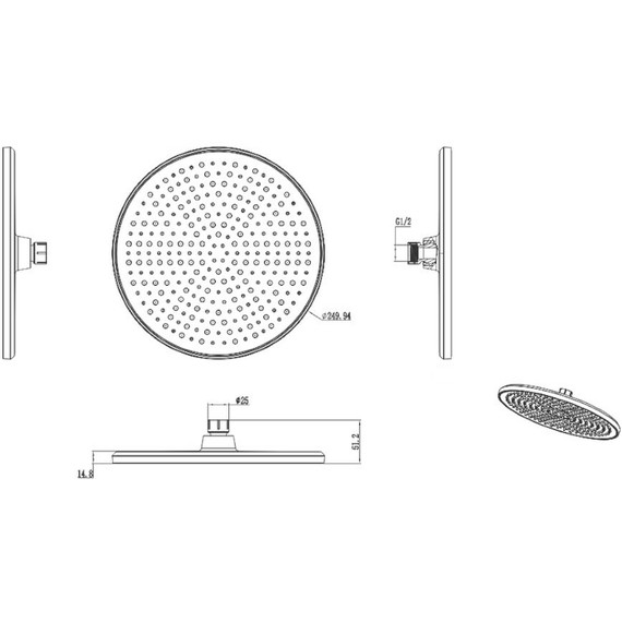 Верхний душ Raglo 250x250 мм R451.50.03, сатин золотой - фото 2