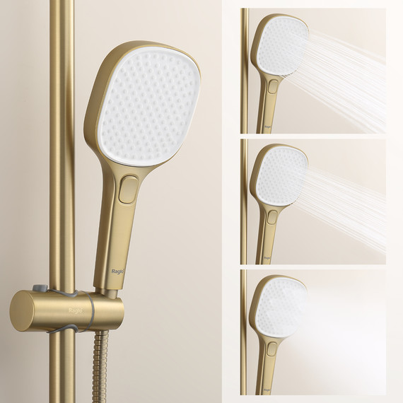 Душевая система с термостатом Raglo R22.26.03, сатин золотой - фото 10