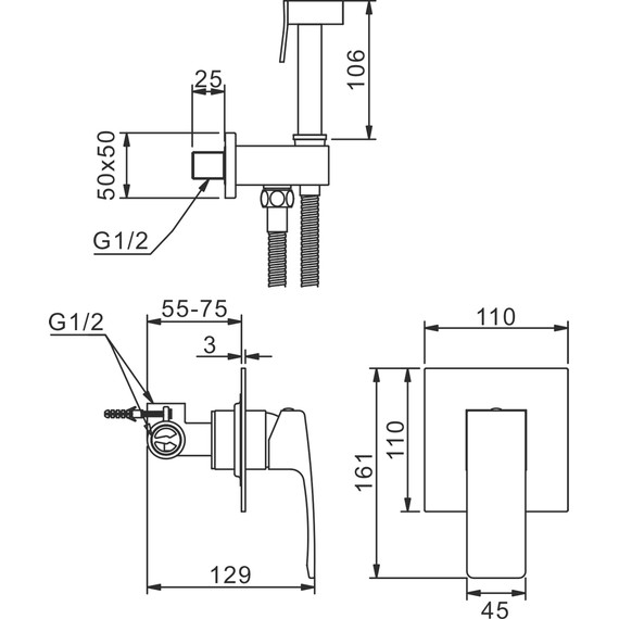 Набор для гигиенического душа Raglo R01.53.06 (со скрытой частью) чёрный - фото 2