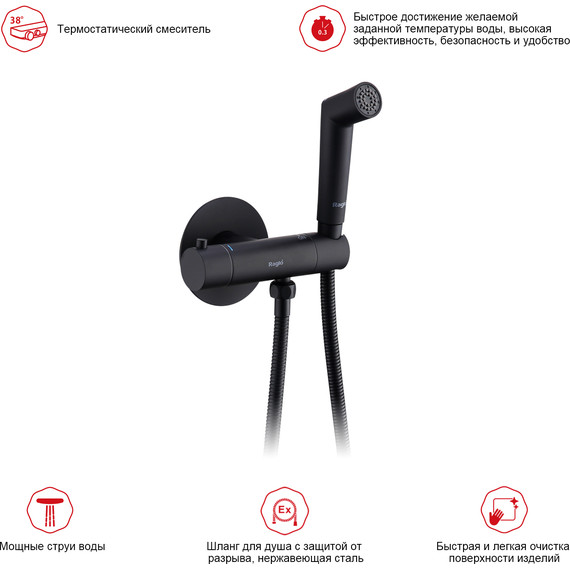 Набор для гигиенического душа с термостатом Raglo R23.56.06 (со скрытой частью) чёрный - фото 3
