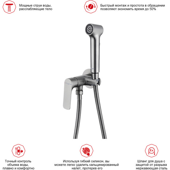 Набор для гигиенического душа Raglo R03.52.09 (со скрытой частью) графит - фото 3