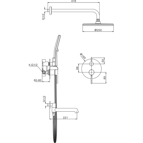 Душевая система встраиваемая Raglo R20.27 (со скрытой частью) хром - фото 2