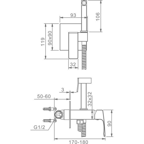 Набор для гигиенического душа Raglo R01.52.03 (со скрытой частью) сатин золотой - фото 2