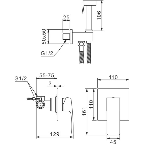 Набор для гигиенического душа Raglo R03.53 (со скрытой частью) хром - фото 2