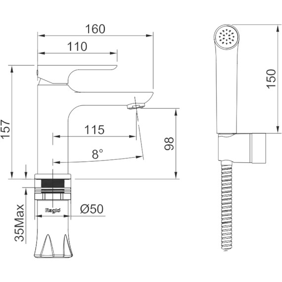Смеситель для раковины с гигиеническим душем Raglo R03.12, хром - фото 2