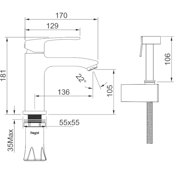 Смеситель для раковины с гигиеническим душем Raglo R01.12, хром - фото 2