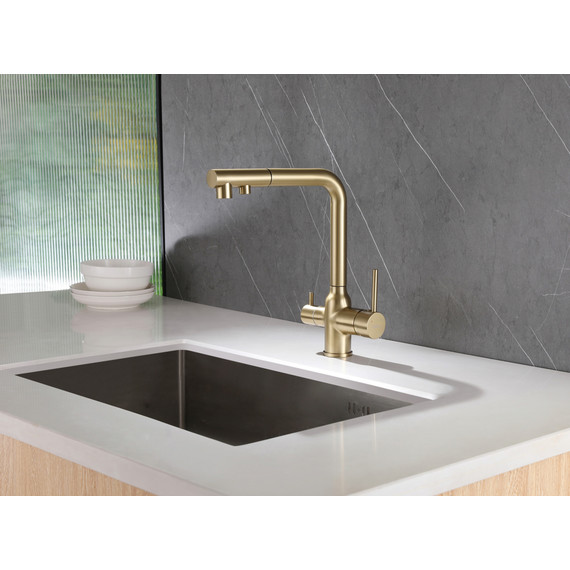 Смеситель для кухни Abber Emotion AF8814G, с подключением фильтра и выдвижной лейкой, золото матовый, Цвет производителя: золото матовое - фото 2