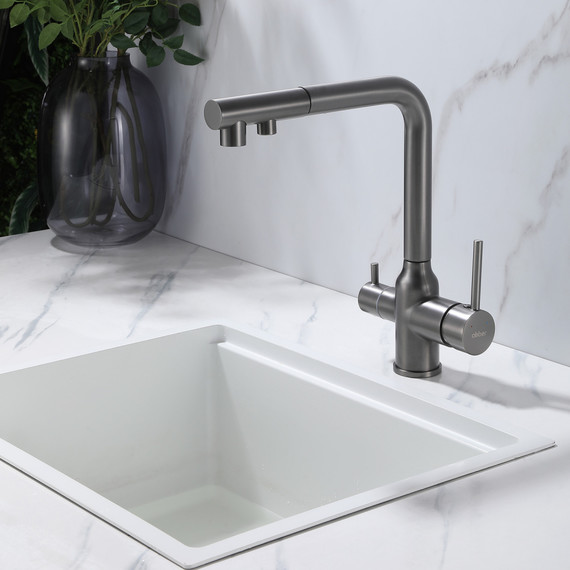 Смеситель для кухни Abber Emotion AF8814NG, с подключением фильтра и выдвижной лейкой, никель, Цвет производителя: никель - фото 2