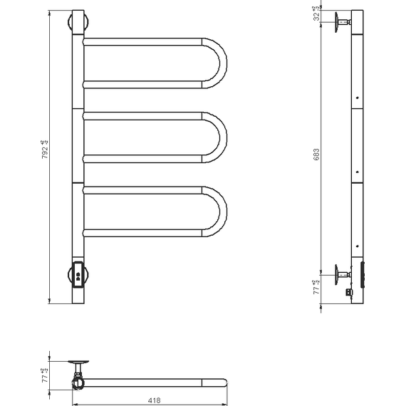 Полотенцесушитель электрический Vincea П6 400x800 мм, хром (возможность скрытого подключения) VTD-1R2CE - фото 5