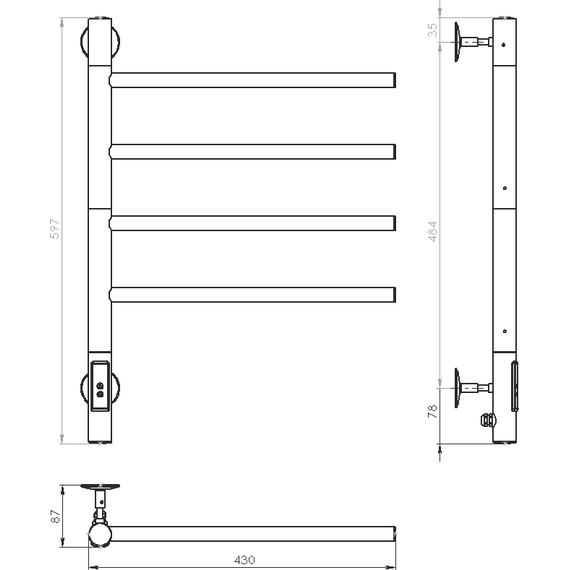 Полотенцесушитель электрический Vincea П4 425x600 мм, чёрный (возможность скрытого подключения) VTD-1S1CBE - фото 4