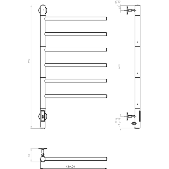 Полотенцесушитель электрический Vincea П6 425x800 мм, хром (возможность скрытого подключения) VTD-1S2CE - фото 5