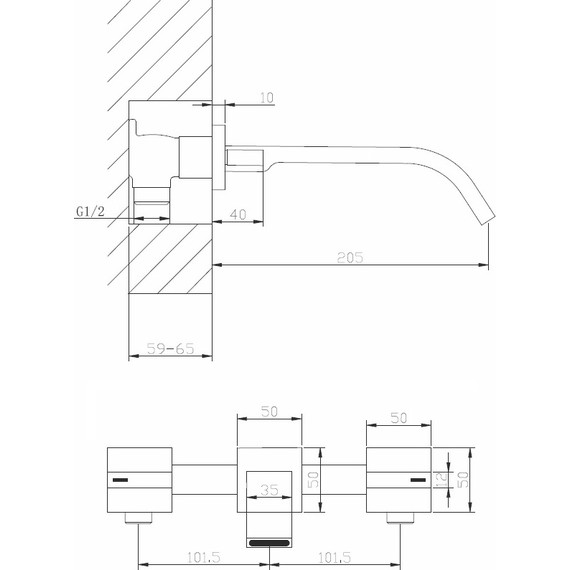 Смеситель для раковины настенный Abber Wasserfall AF8612B (со скрытой частью), черный матовый, Цвет производителя: чёрный матовый - фото 3