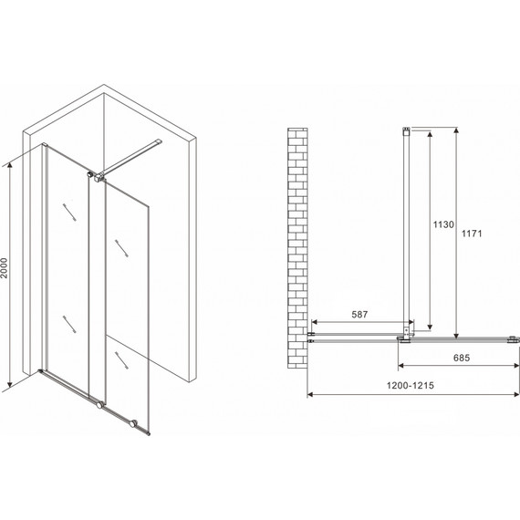 Душевая перегородка Abber Komfort 120 см AG09120B (стекло 8 мм) с кронштейном, чёрный/прозрачное - фото 6