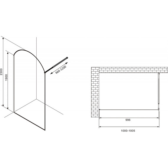 Душевая перегородка Abber Immer Offen 100 см AG64100BN с кронштейном, черный/прозрачное - фото 3