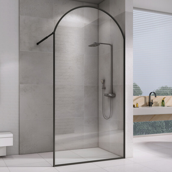 Душевая перегородка Abber Immer Offen 100 см AG64100BN8 (стекло 8 мм) с кронштейном, черный/прозрачное - фото 