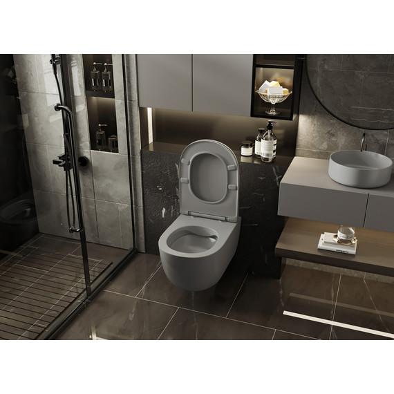 Унитаз подвесной безободковый Abber Bequem AC1104MG с крышкой микролифт, серый матовый, Цвет производителя: серый матовый - фото 4