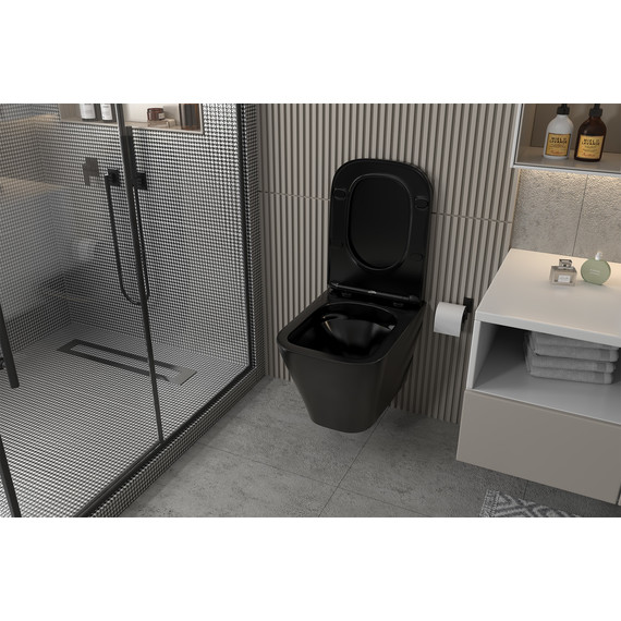 Унитаз подвесной безободковый Abber Rechteck AC1201MB с крышкой микролифт, чёрный матовый - фото 3