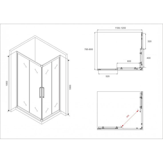 Душевое ограждение Abber Schwarzer Diamant 120х80 см AG02128H, хром/прозрачное - фото 5