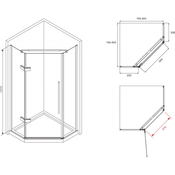 Душевое ограждение Abber Ewiges Wasser 80х80 см AG05080M, черный/матовое - фото 7