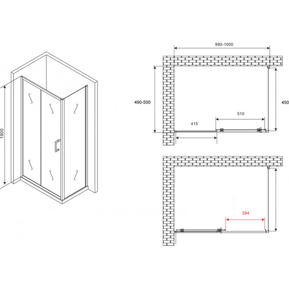 Душевое ограждение Abber Schwarzer Diamant 100х50 см AG30100B5-S50B5, чёрный/прозрачное - фото 5