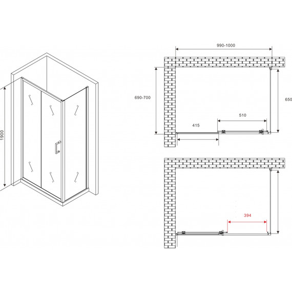 Душевое ограждение Abber Schwarzer Diamant 100х70 см AG30100B5-S70B5, чёрный/прозрачное - фото 5