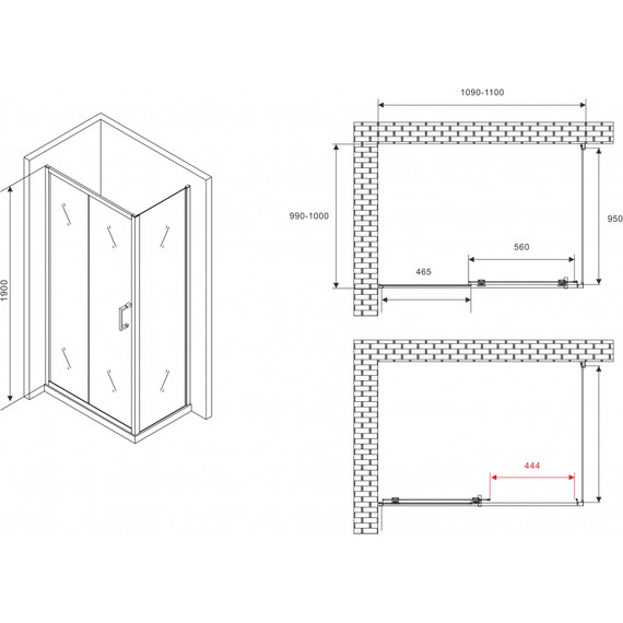 Душевое ограждение Abber Schwarzer Diamant 110x100 см AG30110B5-S100B5, чёрный/прозрачное - фото 5