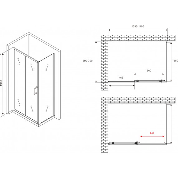 Душевое ограждение Abber Schwarzer Diamant 110x70 см AG30110B5-S70B5, чёрный/прозрачное - фото 5