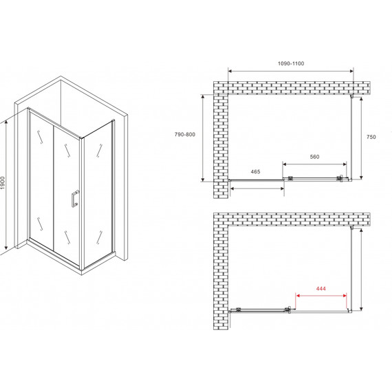 Душевое ограждение Abber Schwarzer Diamant 110x80 см AG30110B5-S80B5, чёрный/прозрачное - фото 5