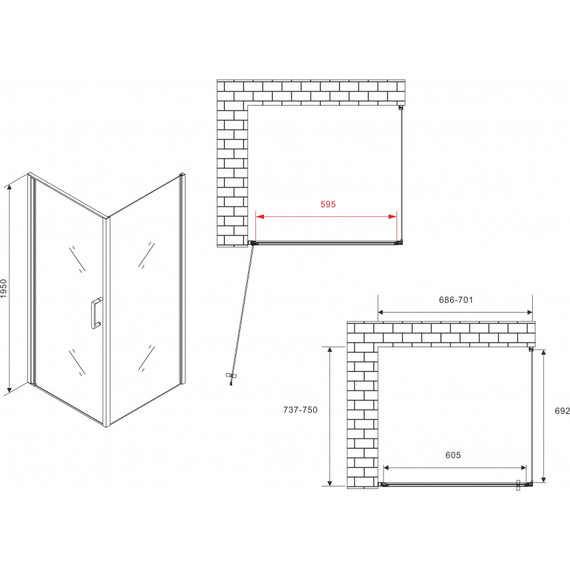 Душевое ограждение Abber Sonnenstrand 70х75 см AG04070-S75, хром/прозрачное - фото 4