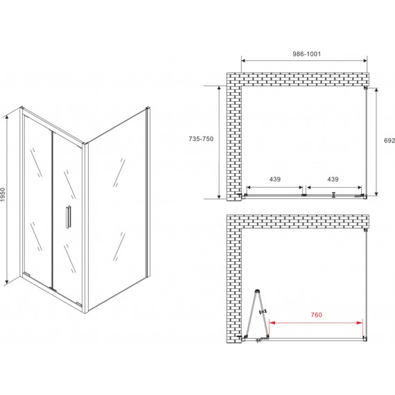 Душевое ограждение Abber Sonnenstrand 100х75 см AG07100-S75, хром/прозрачное - фото 4