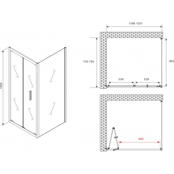 Душевое ограждение Abber Sonnenstrand 120х75 см AG07120-S75, хром/прозрачное - фото 4