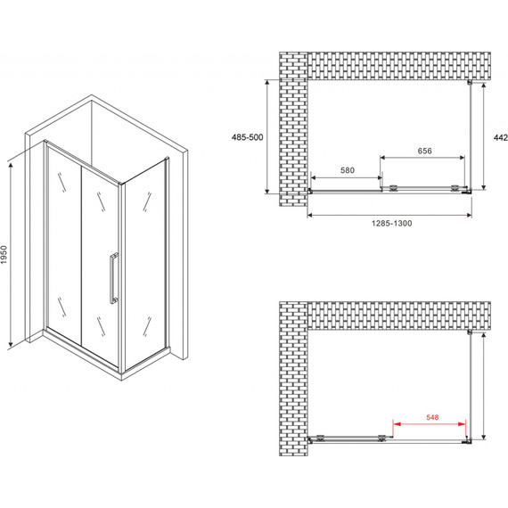 Душевое ограждение Abber Schwarzer Diamant 130x50 см AG30130BH-S50B, чёрный/прозрачное - фото 5