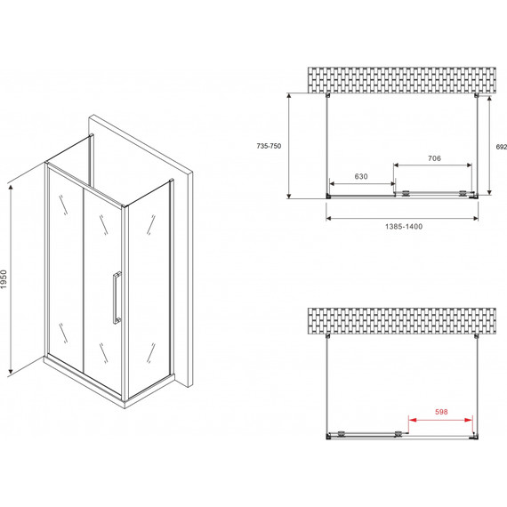 Душевое ограждение Abber Schwarzer Diamant 140x75 см AG30140H-S75, хром/прозрачное - фото 5