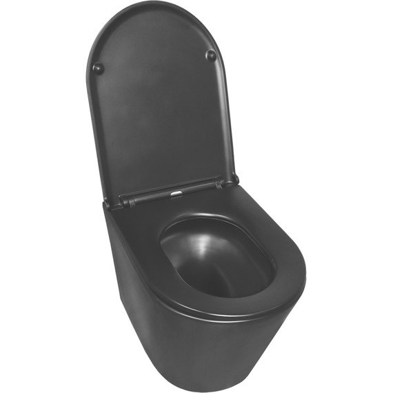 Унитаз подвесной безободковый Azario Teramo AZ-0053-UQ3-MB с крышкой микролифт (система смыва Торнадо) чёрный матовый, Цвет производителя: чёрный матовый - фото 2