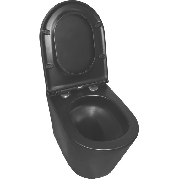 Унитаз подвесной безободковый Azario Teramo AZ-0053-UQ3-MB с крышкой микролифт (система смыва Торнадо) чёрный матовый, Цвет производителя: чёрный матовый - фото 3