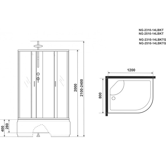 Душевая кабина Niagara Classic 120x80 см NG-2510-14LBKT, серебро/тонированное (безсиликоновая сборка) - фото 5