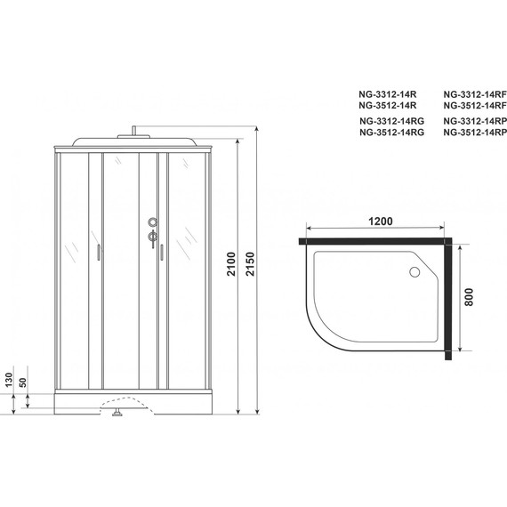 Душевая кабина Niagara Classic 120x80 см NG-3312-14RP, серебро/матовое (безсиликоновая сборка) - фото 4