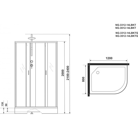 Гидробокс Niagara Classic 120x80 см NG-3512-14LBKTG, серебро/тонированное (безсиликоновая сборка) - фото 5