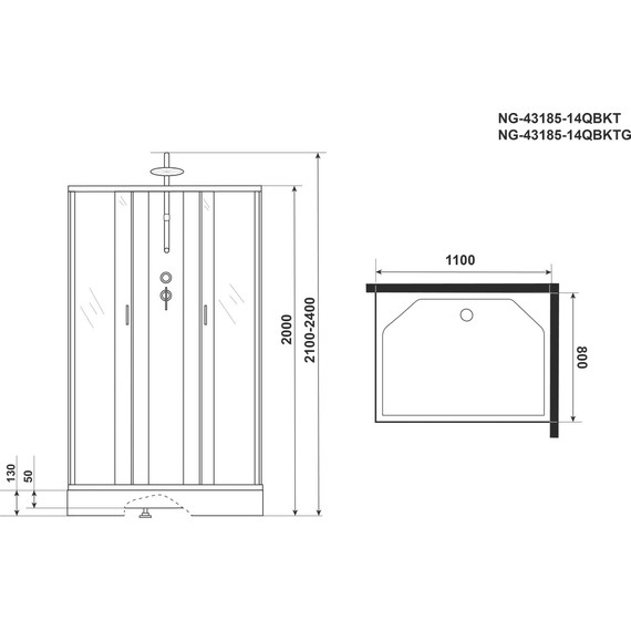 Гидробокс Niagara Classic 110x80 см NG-43185-14QBKTG, серебро/матовое (безсиликоновая сборка) - фото 5