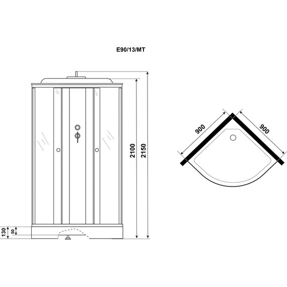 Душевая кабина Niagara Eco 90x90 см E90/13/MT, хром матовый/матовое (безсиликоновая сборка) - фото 4