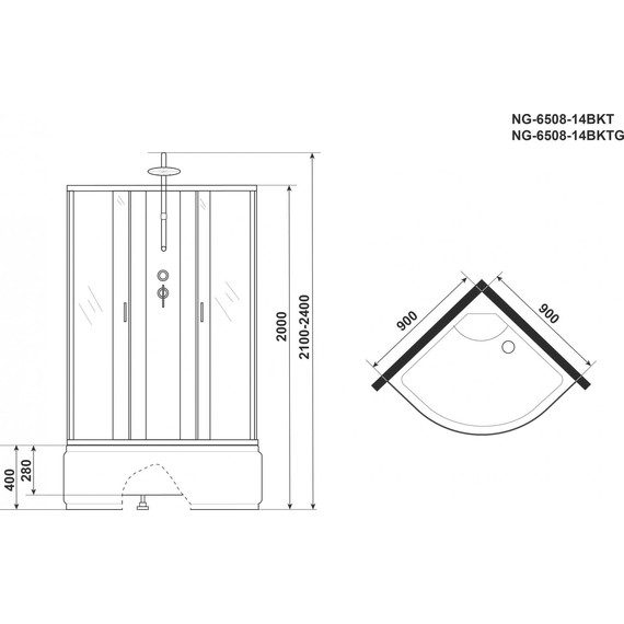 Душевая кабина Niagara Classic 90x90 см NG-6508-14BKT, чёрный/тонированное (безсиликоновая сборка) - фото 5
