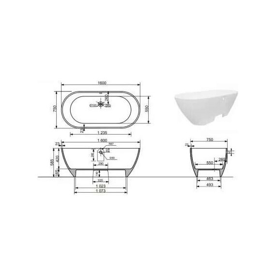 Ванна каменная Эстет Майами silk 160x75 см ФР-00014380, белый матовый - фото 4