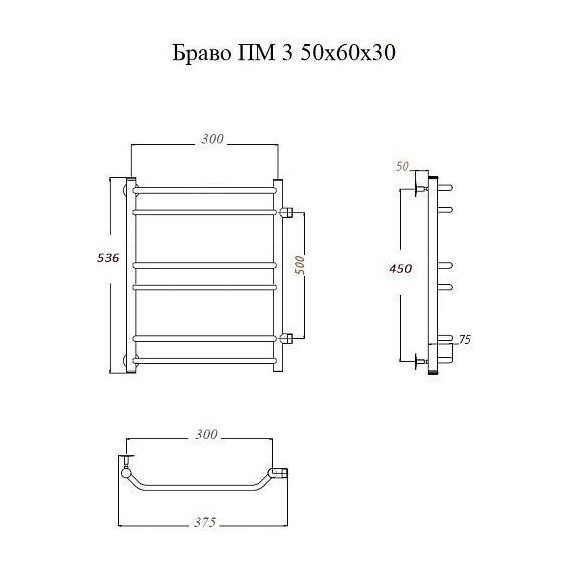 Полотенцесушитель водяной Тругор Браво ПМ 3 с боковым подводом П6 300x600 мм (м/о 500 мм) 00-00030924 - фото 4