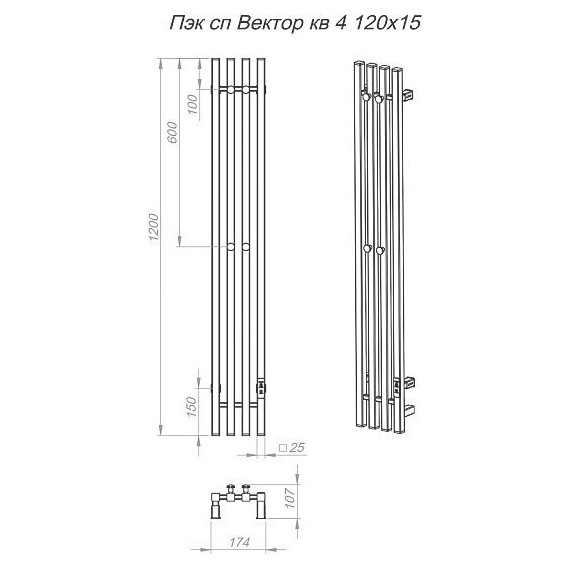Полотенцесушитель электрический Тругор Пэк сп Вектор кв 4 П4 150х1200 мм (возможность скрытого подключения) 00-00047112, графит - фото, картинка 3 Полотенцесушитель электрический Тругор Пэк сп Вектор кв 4 П4 150х1200 мм (возможность скрытого подключения) 00-00047112, графит - фото 3