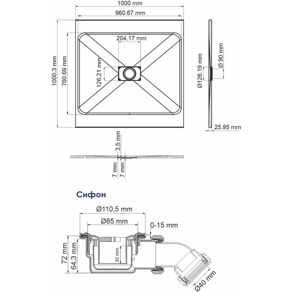 Поддон SMC WasserKraft Main 100х100 см 41T19 - фото 2