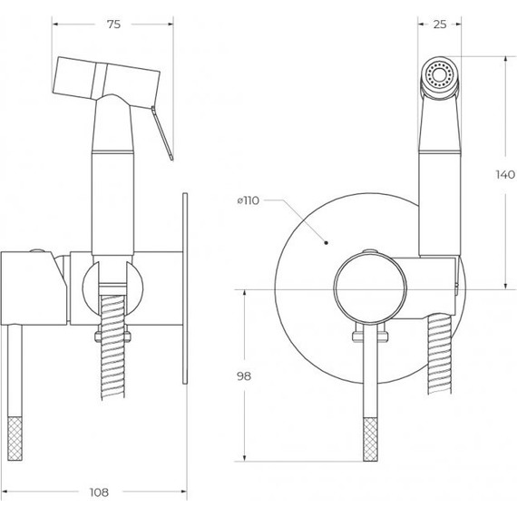 Набор для гигиенического душа Cezares RELAX-DIF-BORO (со скрытой частью), брашированное золото, Цвет производителя: брашированное золото - фото 4