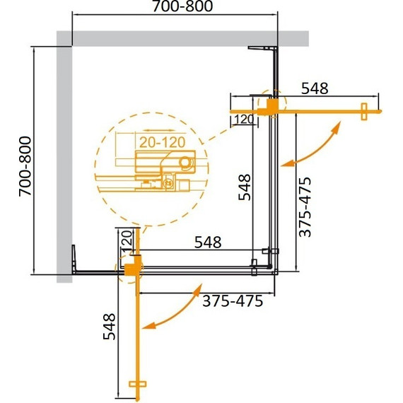 Душевое ограждение Cezares SLIDER-A-2-70/80-BR-GM (70-80)x(70-80) см (стекло 8 мм) оружейная сталь/тонированное - фото 5