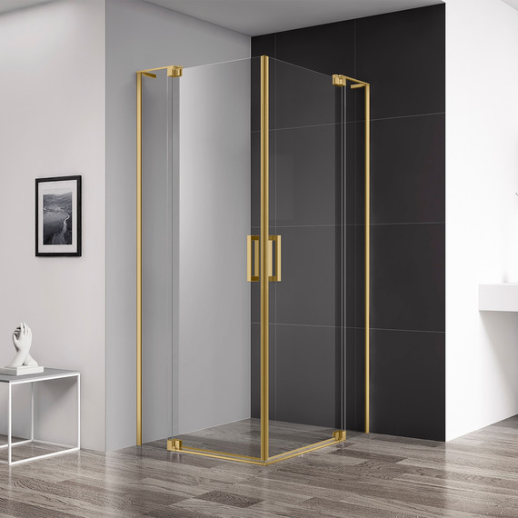 Душевое ограждение Cezares SLIDER-A-2-70/80-C-BORO (70-80)x(70-80) см (стекло 8 мм) брашированное золото/прозрачное - фото 2
