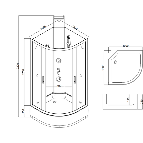 Гидробокс Taliente 100x100 см TA-100CB, чёрный/прозрачное - фото 11